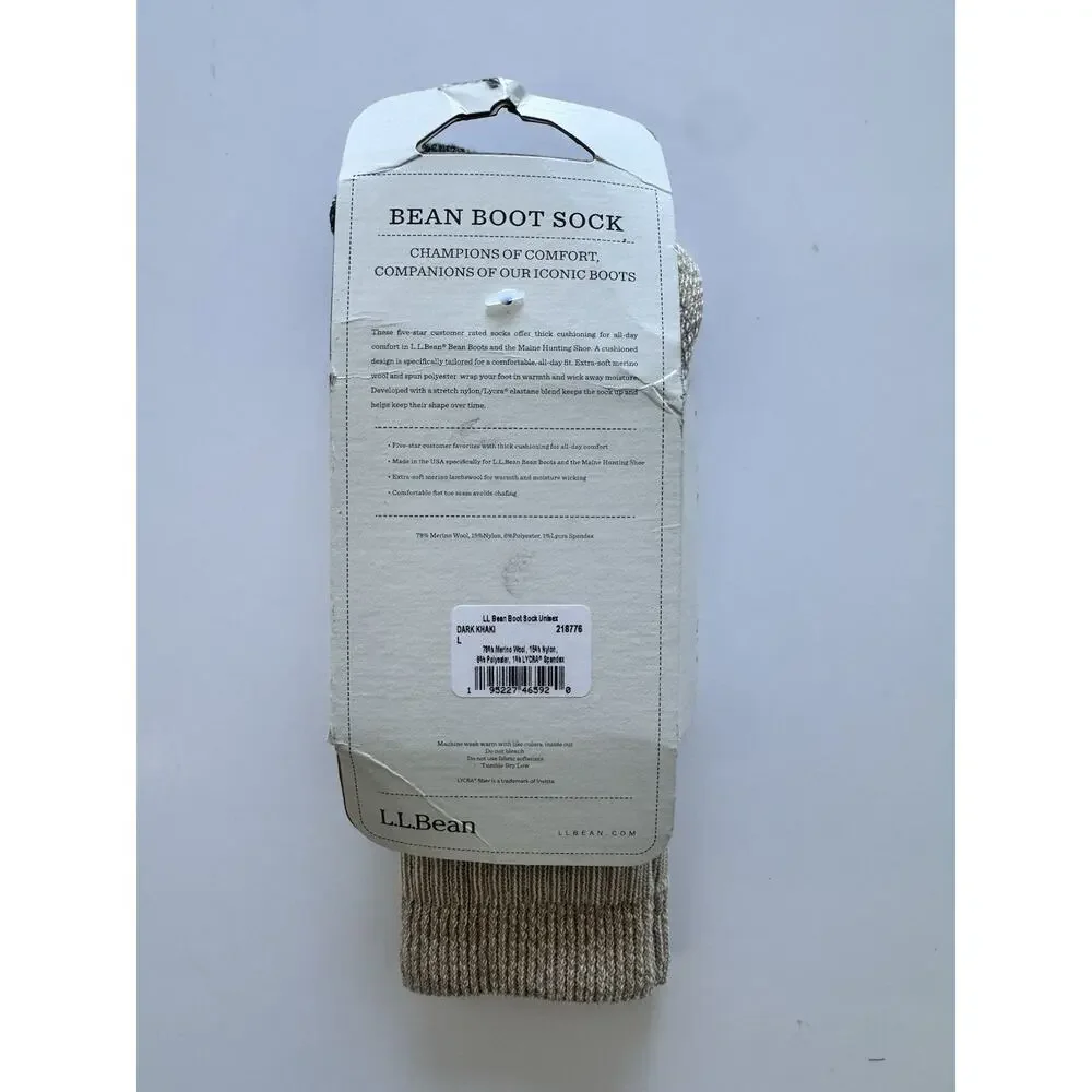 LL Bean Merino Wool Boot Socks Men's 9-12 Dark Khaki USA Made Hiking Camping